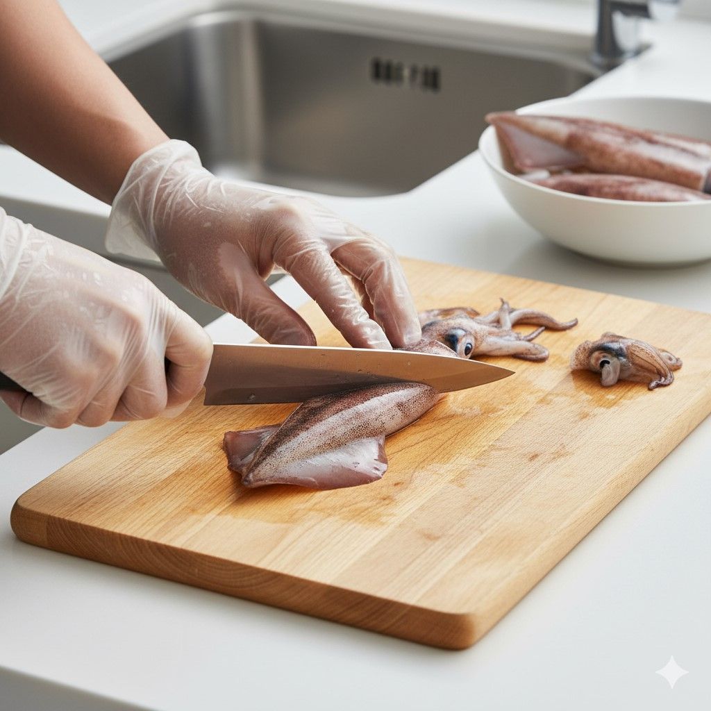 新鮮なヤリイカの下処理